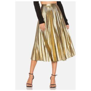 Bardot Metallic Gold Pleated Wild Hearts Flowy Midi Skirt Women's US 10 NWT